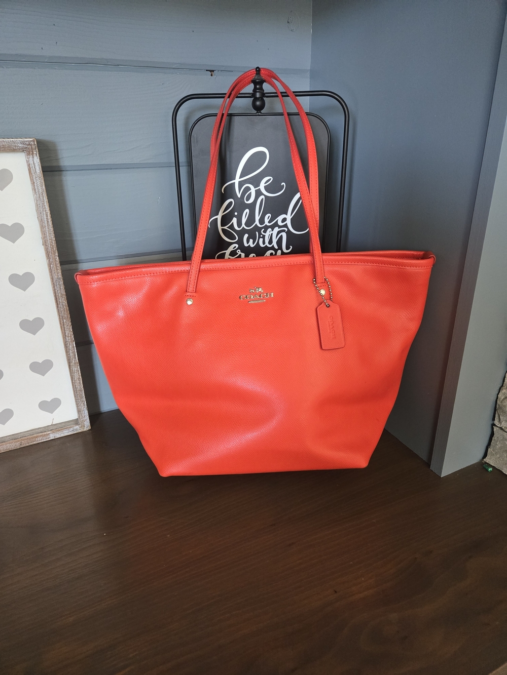 Coach Coral Leather Tote Bag with Signature Tag